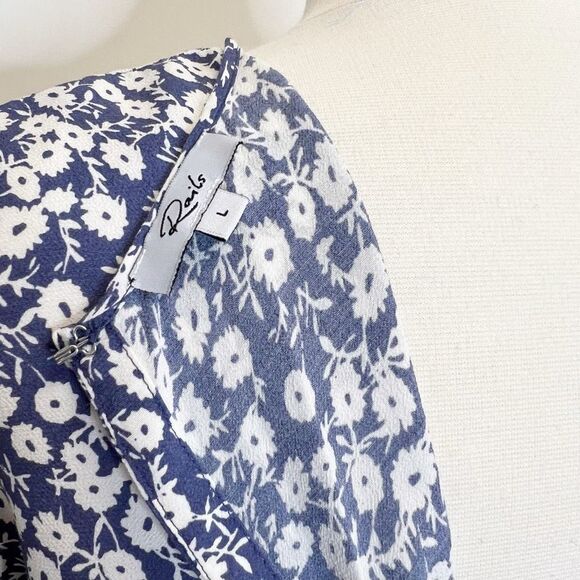 Rails Sophia Navy Camellia Blue White Mini Floral V-Neck Short Sleeve Romper L - Picture 5 of 5